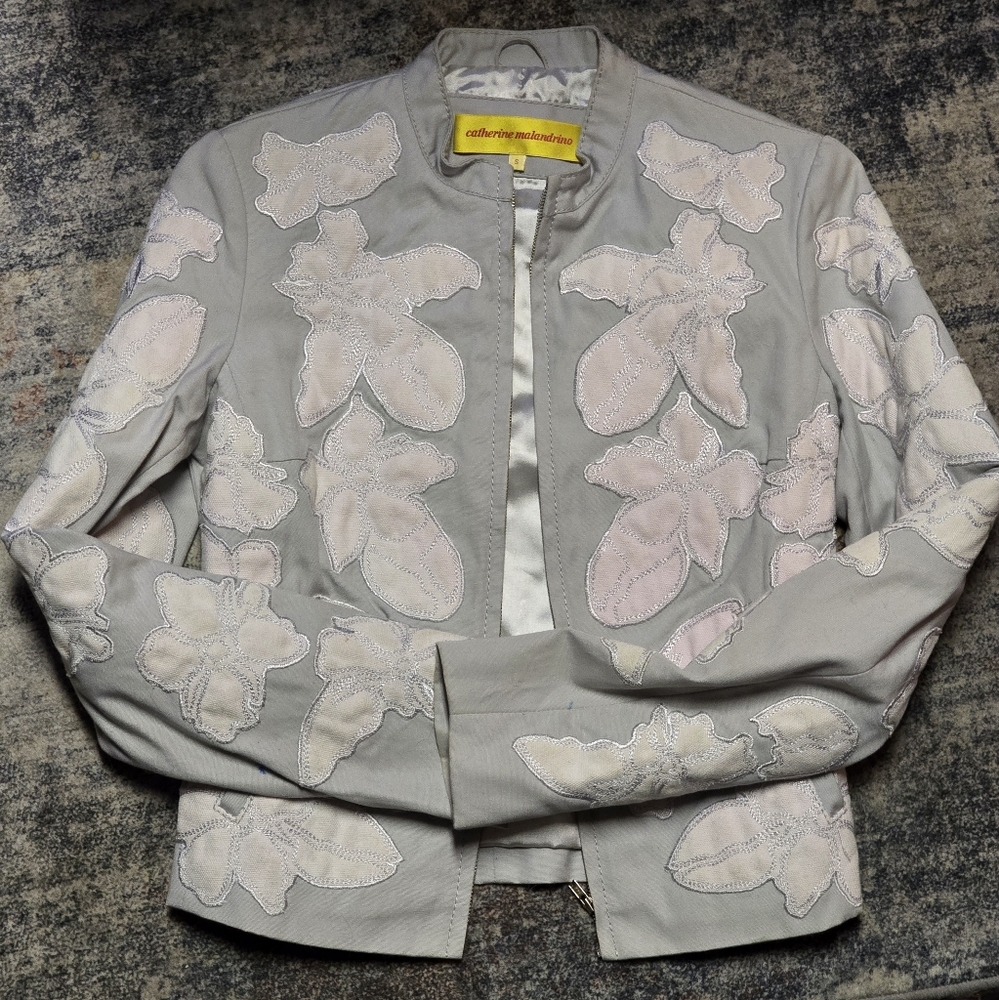 Denim Floral Jacket With Embroidered Floral Applique